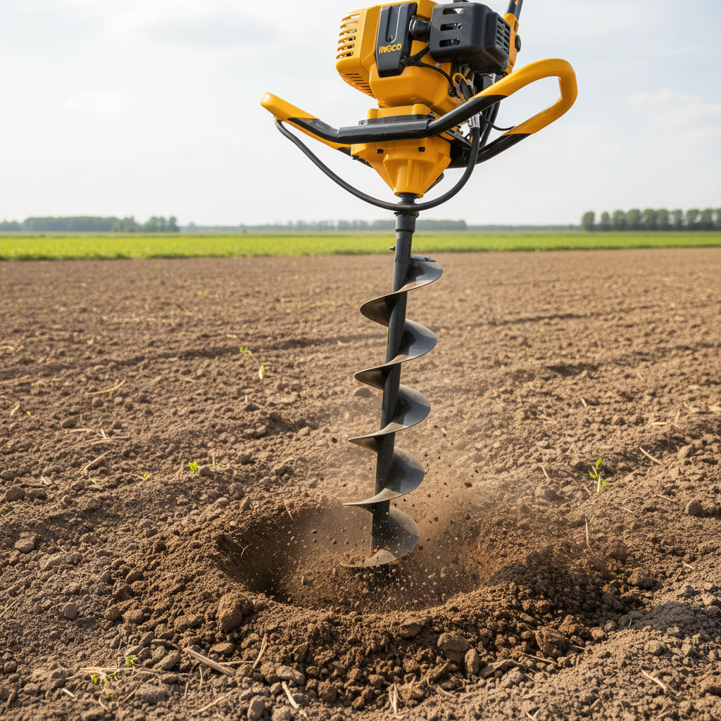 edited_3 3 - pricemagicgh.com Yellow powered auger drilling into brown soil on a farmland field.