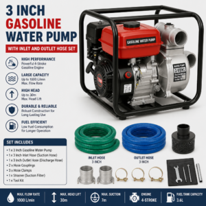 Home 3 inch gasoline water pump complete set with hoses