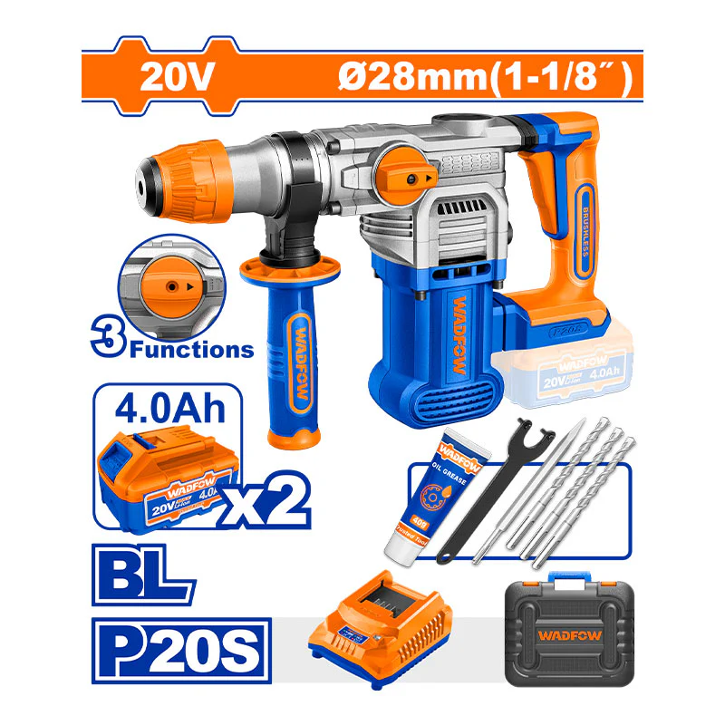 wadfow 20v cordless rotary hammer 028mm(1 1/8") wlm1b283 WADFOW 20V Cordless Rotary Hammer 028mm(1-1/8") - WLM1B283