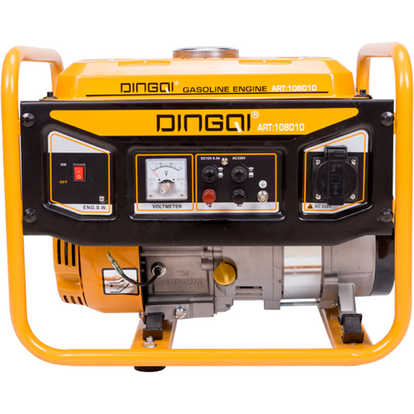 2026/06/1002242173.png - pricemagicgh.com Portable yellow gasoline generator with a black control panel, voltmeter, and outlets mounted on a metal frame.