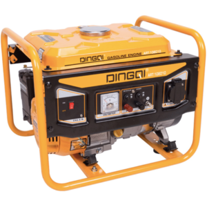 Portable yellow and black gasoline generator with a control panel, voltmeter, and sturdy frame for outdoor power supply