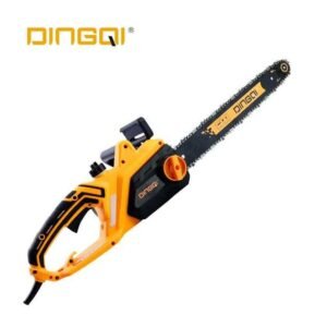 2026/06/1002282126.jpg - pricemagicgh.com Orange and black electric chainsaw with a long bar and chain, branded DINGQI, handheld power tool.