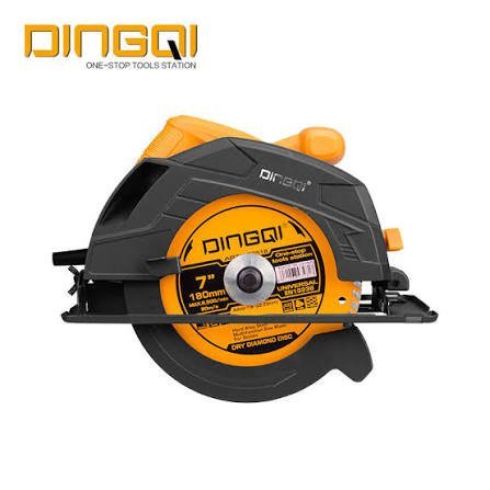 2026/06/1002343521.jpg - pricemagicgh.com Orange-and-black circular saw tooling image showing a 180mm blade with brand on the blade guard and baseplate (Dingqi). It's a compact power saw used for cutting.