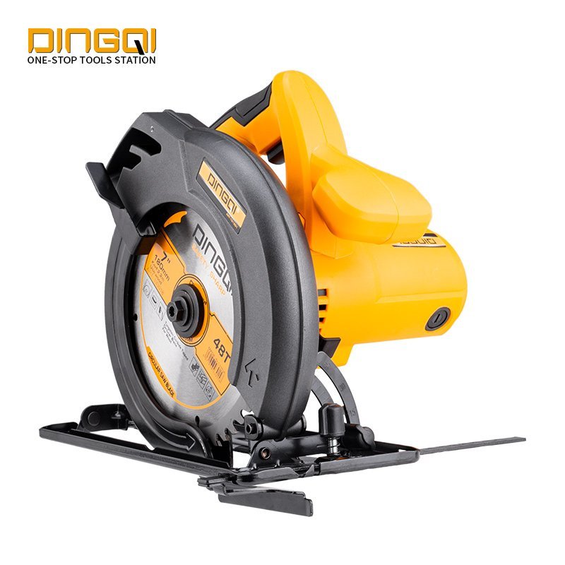 2026/06/1002343526.jpg - pricemagicgh.com Yellow cordless circular saw with black blade guard and metal base plate, brand Dingqi logo on blade