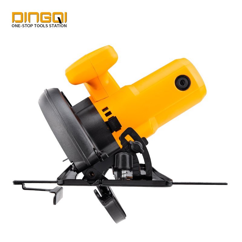 2026/06/1002343527.jpg - pricemagicgh.com Yellow angle grinder with black handle and guard, shown on a metal mounting base with the DINGQI logo in the top-left corner.