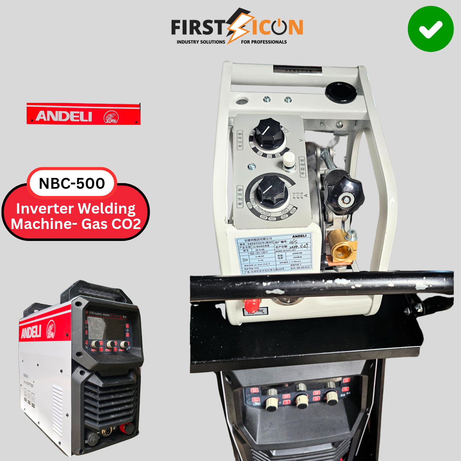 2026/06/1002424722.png - pricemagicgh.com NBC-500 inverter welding machine for gas CO2 with ANDELI branding on a gray background; multiple welding units visible in a collage-style image.