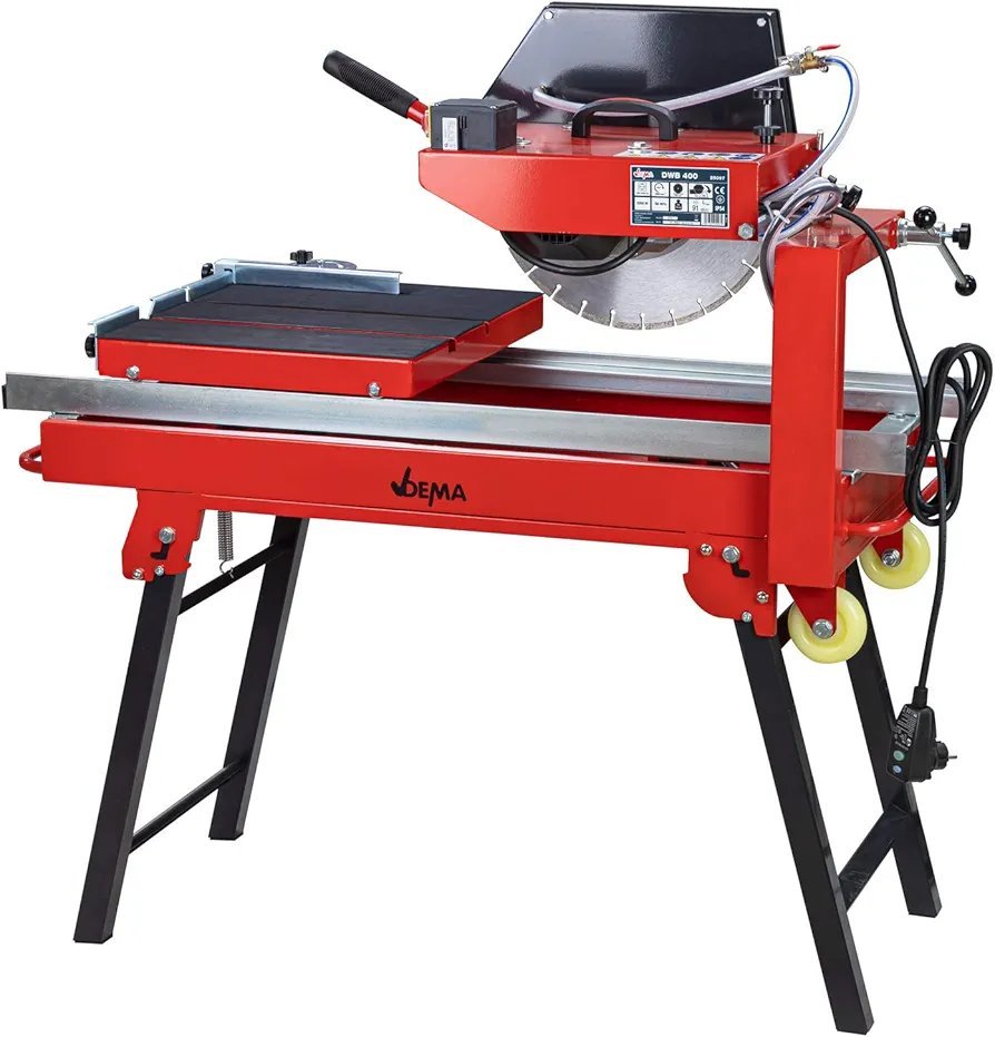 2026/06/1002880728.jpg - pricemagicgh.com Red DEMA metal cutting saw on a black steel stand with a circular blade, worktable, and power cord.