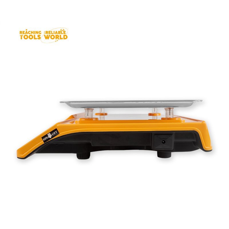 2026/06/1002882144.jpg - pricemagicgh.com Orange electronic weighing scale with a metal top plate and black base, on/off switch visible on the side.