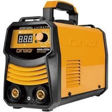 2026/06/1002882311.jpg - pricemagicgh.com Orange portable MMA welding machine with digital display, control knob, and dual output terminals; carry handle on top.
