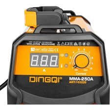 2026/06/1002882315.jpg - pricemagicgh.com Portable MMA-250A welding machine with orange front panel, digital display, and attached welding torch.