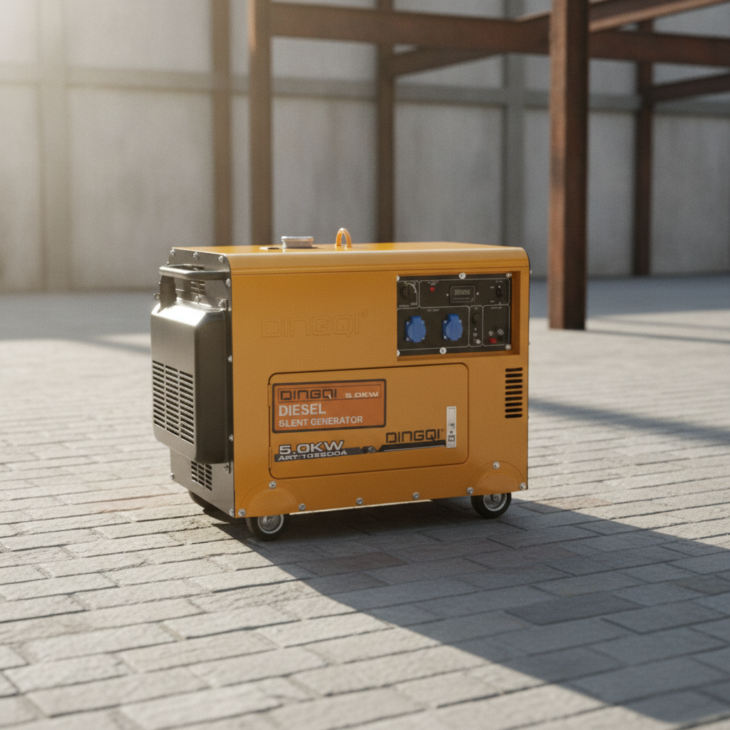 2026061002893219png pricemagicghcom Yellow diesel generator on wheels placed on a paved outdoor surface with control panel and blue outlets visible on the side