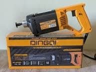 dingqi 10070201 2 - pricemagicgh.com Cordless nail gun in orange and black resting on its yellow Dingqi box labeled with product details.