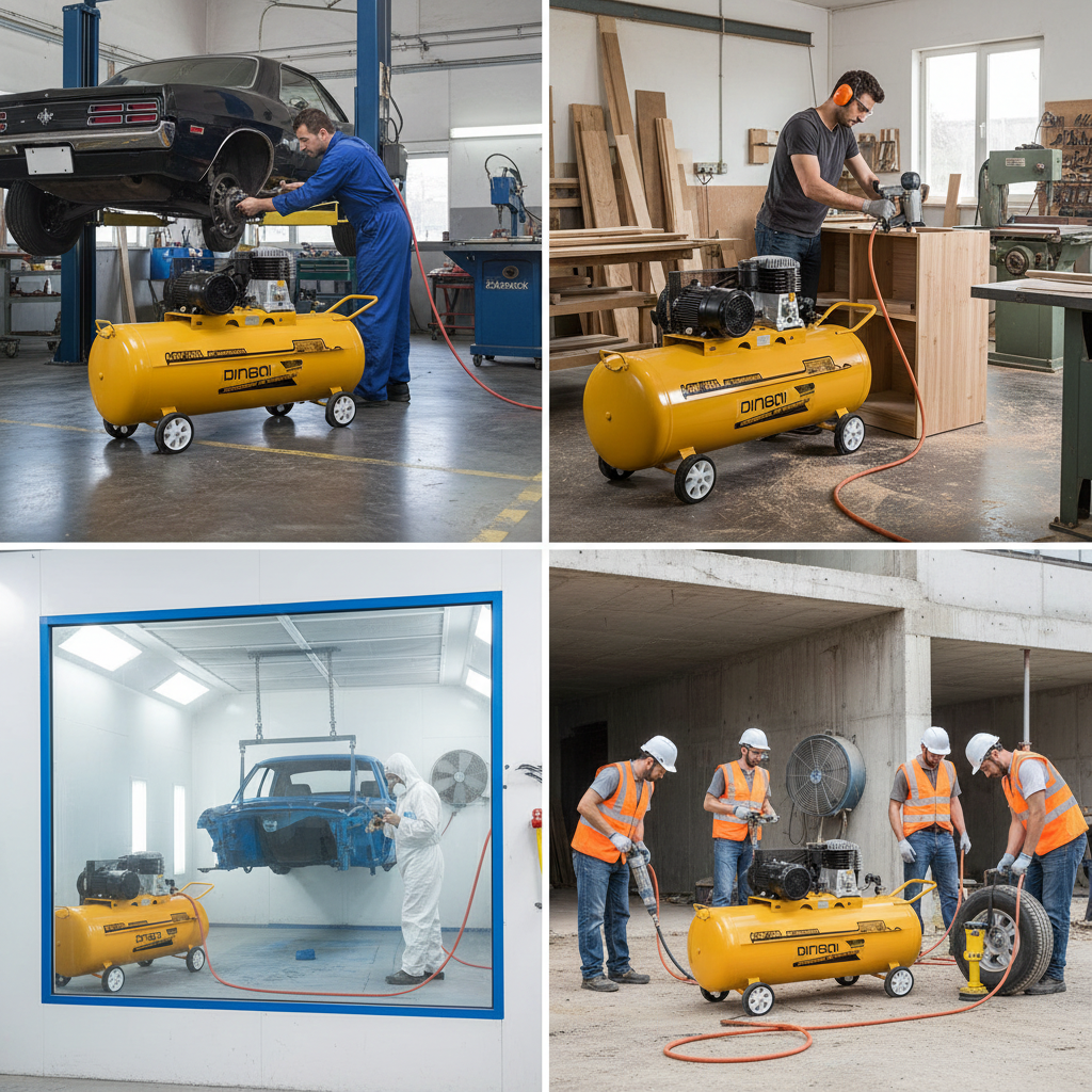 200L dingqi 108065 industrial air compressor - pricemagicgh.com Panel 1: Mechanic lifts a car and uses a yellow portable air compressor nearby to power tools in a shop. 200L dingqi 108065 industrial air compressor