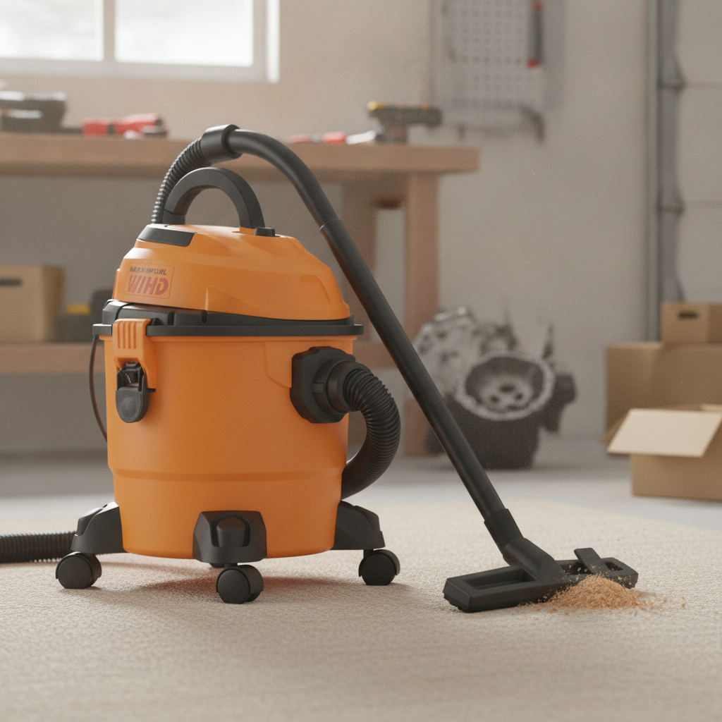 edited_4 25 - pricemagicgh.com Orange shop vacuum on wheels with hose attached, cleaning up sawdust in a workshop. dingqi 1011015 vacuum cleaner