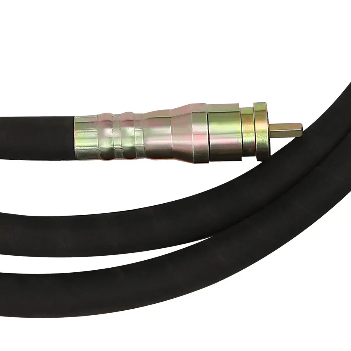 s-l1200 12 - Copy - pricemagicgh.com Close-up of a black rubber hose with a silver multi-segment metal connector and a protruding male pin
