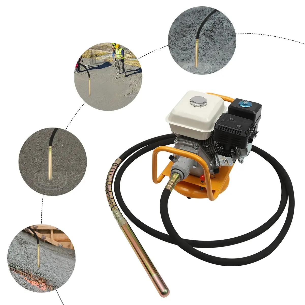 s-l1200 2 - Copy - pricemagicgh.com Gas-powered concrete vibrator with a flexible hose and a long vibrating rod used to consolidate poured concrete.