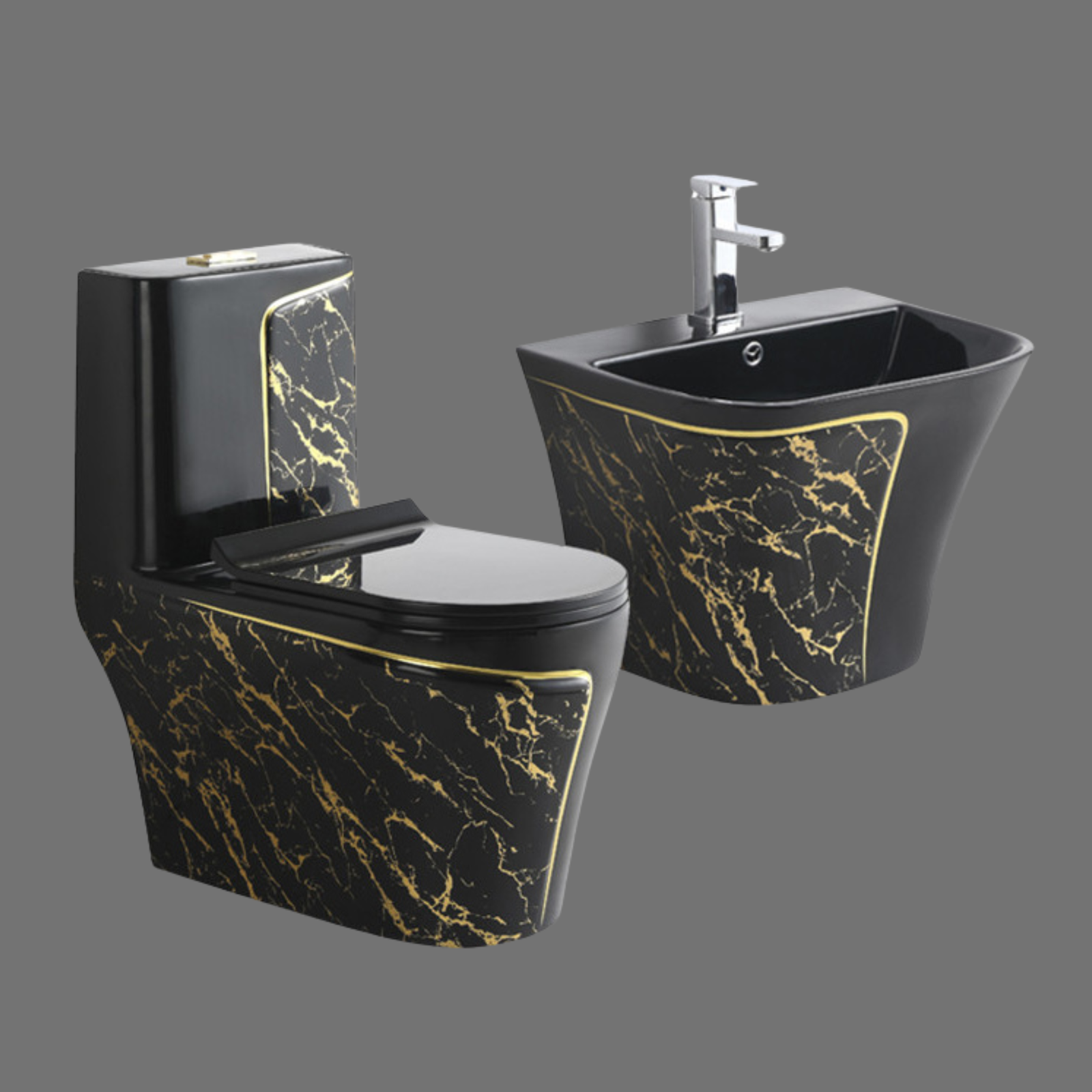 2026071003031205png pricemagicghcom Close up of a black marble bathroom sink with gold veining and a modern chrome faucet against a gray background