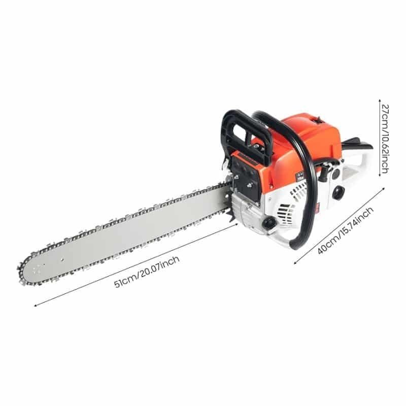 2026071003042650jpg pricemagicghcom Chainsaw with orange housing and black top handle long silver cutting bar about 51 cm in length