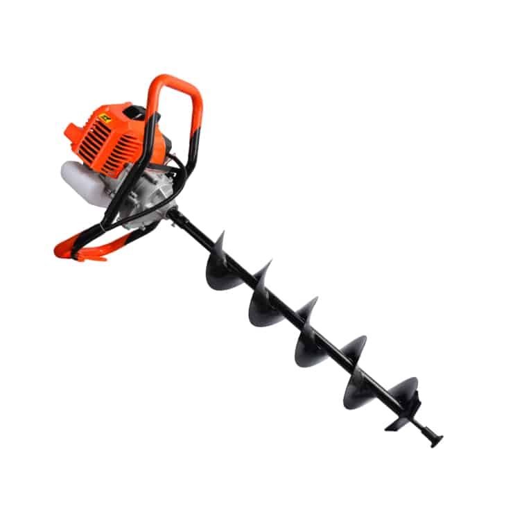 2026071003043027jpg pricemagicghcom Gas powered earth auger with orange handle and black spiral bit for drilling holes in the ground
