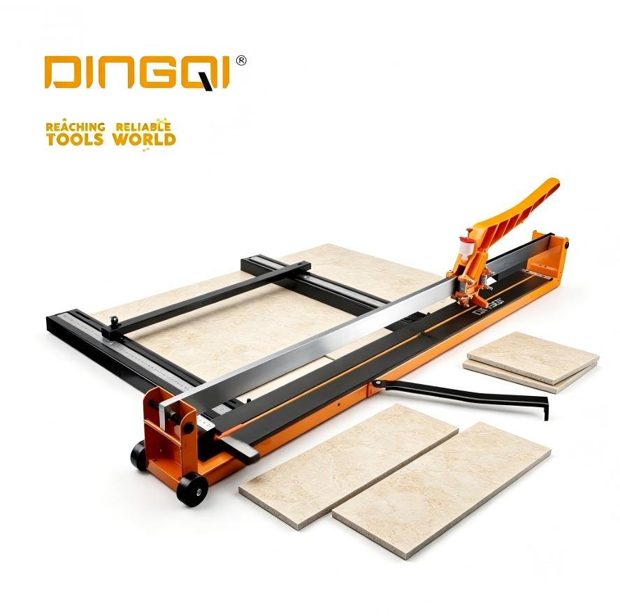 2026071003045072png pricemagicghcom Tile cutter with orange frame cutting a large ceramic tile with extra tiles nearby and DINGQI logo in the corner