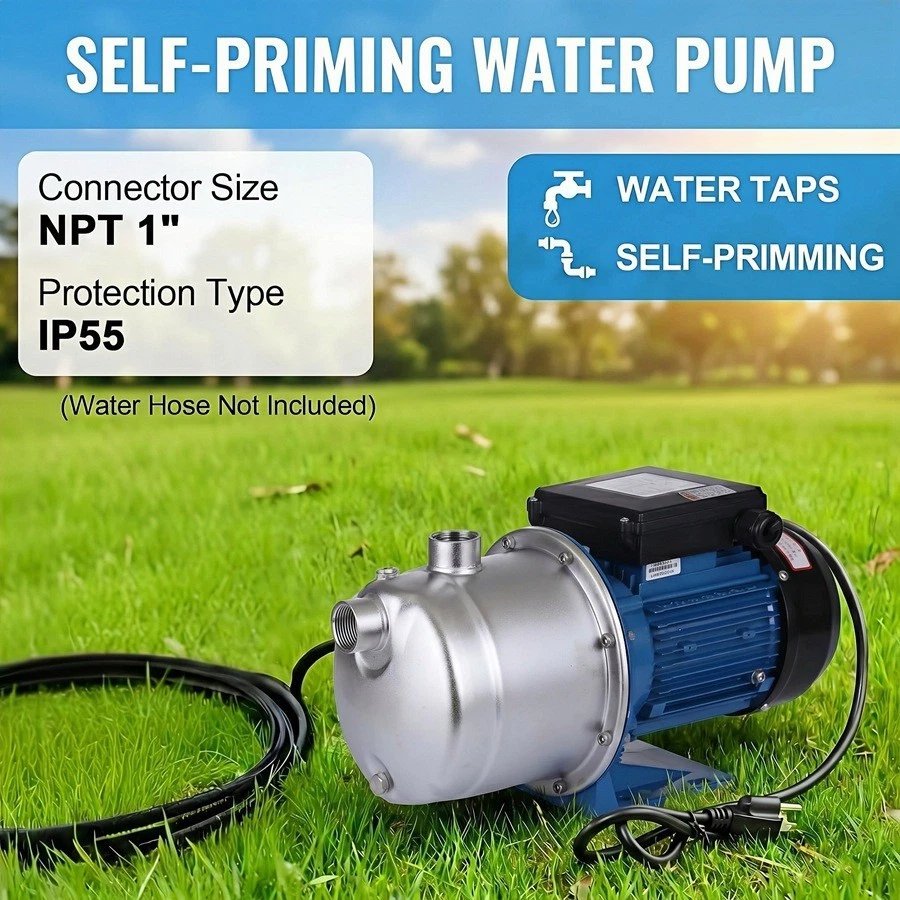 2026071003053526jpg pricemagicghcom Self priming water pump on grass with power cord shows NPT 1 connector and IP55 rating hose not included