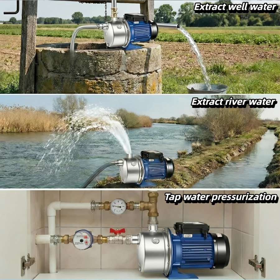 2026071003053880jpg pricemagicghcom Three panel collage showing a blue water pump extracting well water river water and then pressurizing home tap water