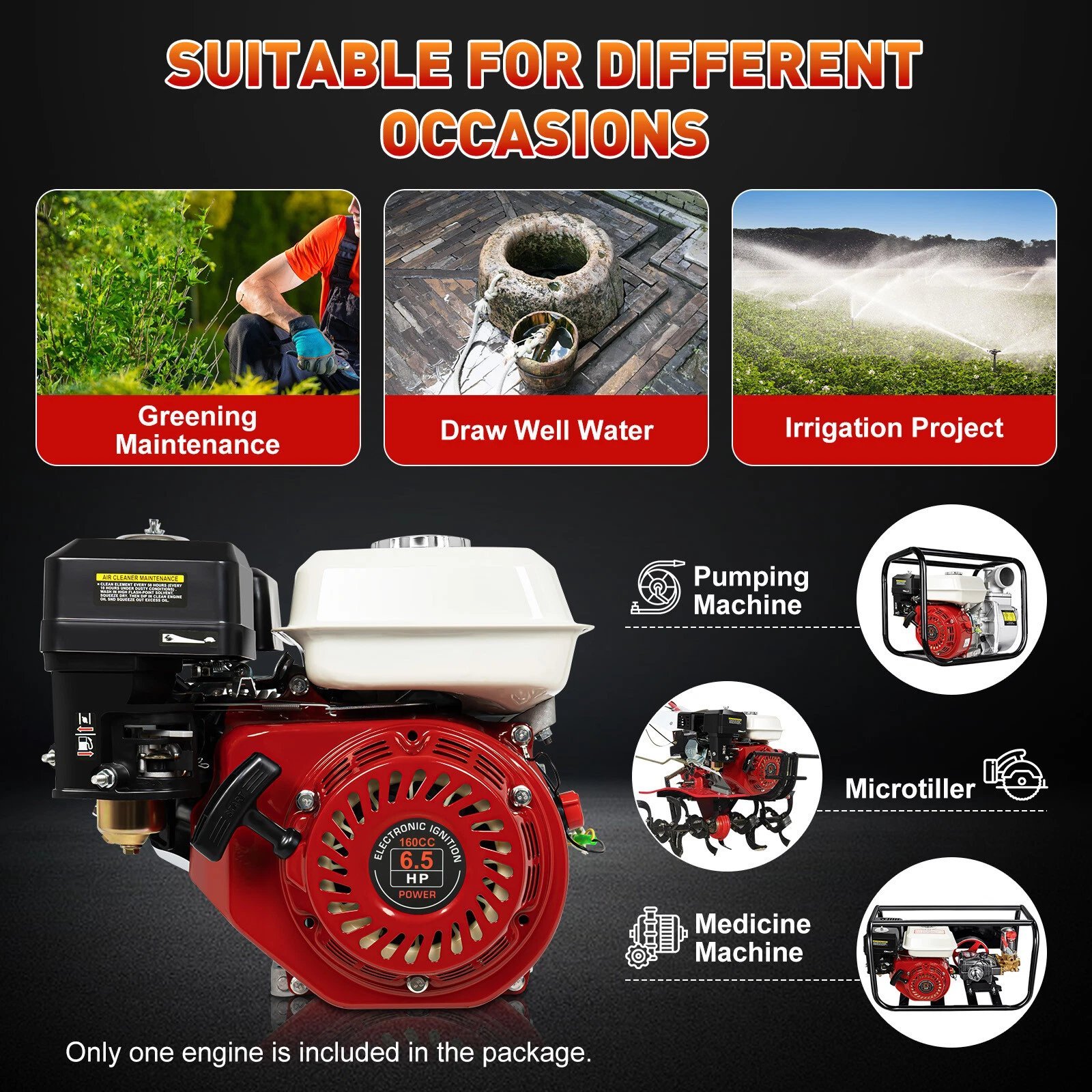 2026071003066304jpg pricemagicghcom Infographic header Suitable for Different Occasions above three rounded cards Greening Maintenance gardener Draw Well Water old well and Irrigation Project sprinkler irrigation