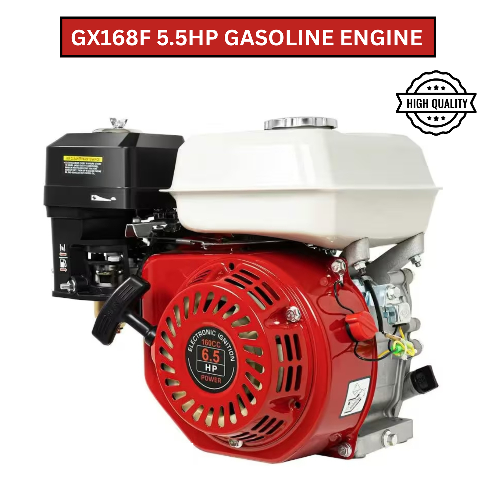 2026071003066470png pricemagicghcom GX168F 55 HP gasoline engine with red recoil cover and High Quality badge on the sidewise frame
