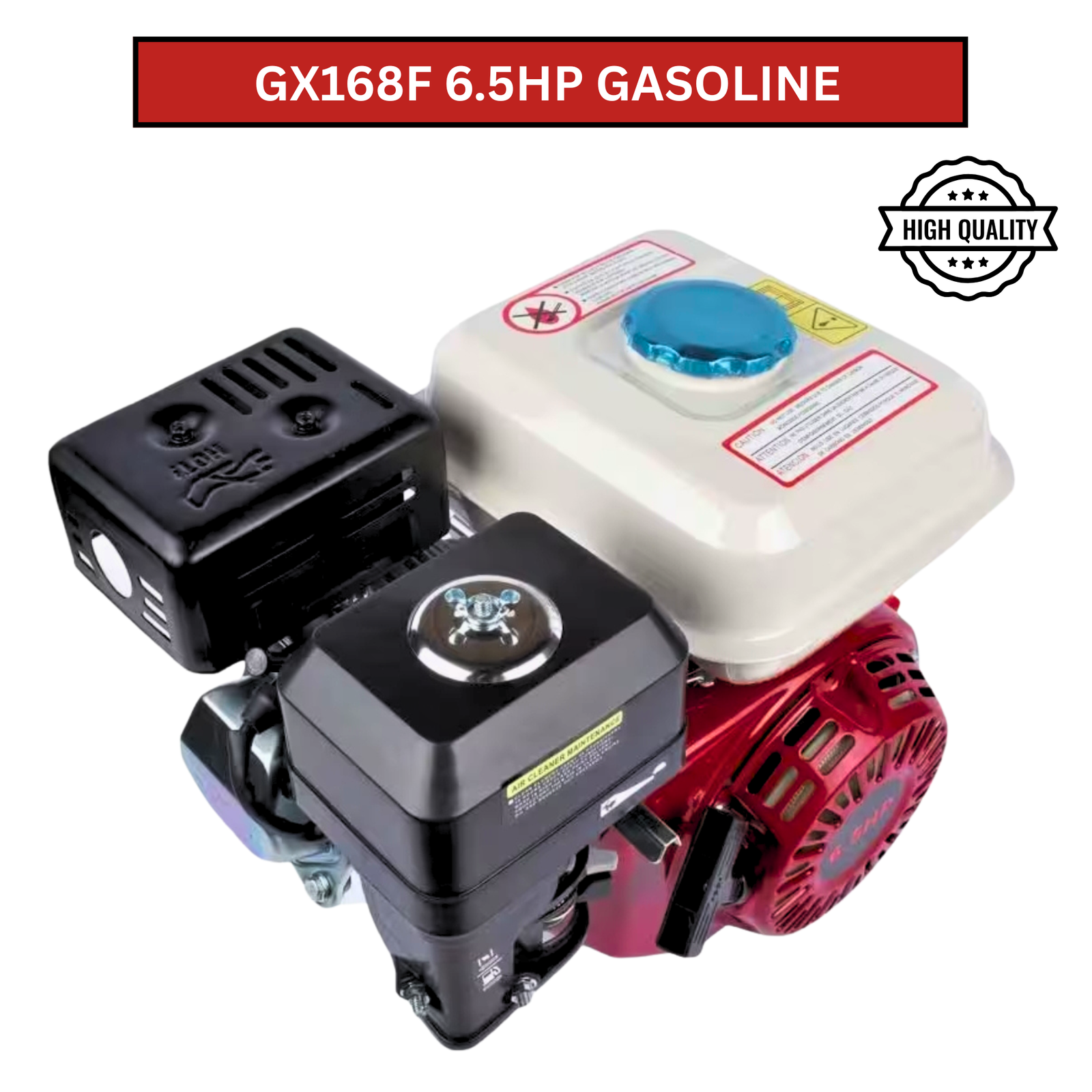 2026071003066507png pricemagicghcom GX168F 65HP gasoline enginegenerator with black and red housing and a HIGH QUALITY badge on the right side of the image