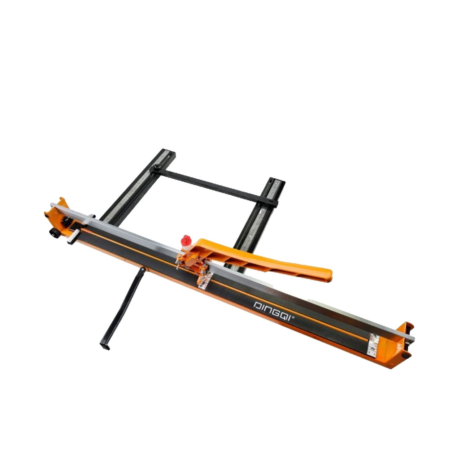 202607wp1784219270749jpg pricemagicghcom Angled view of a black and orange track sawslider with rulers along the rails showing a construction jig component