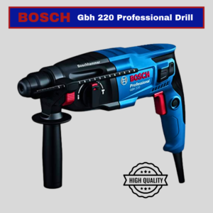 Blue Bosch GBH 220 Professional hammer drill on a gray background with a 'High Quality' badge nearby.