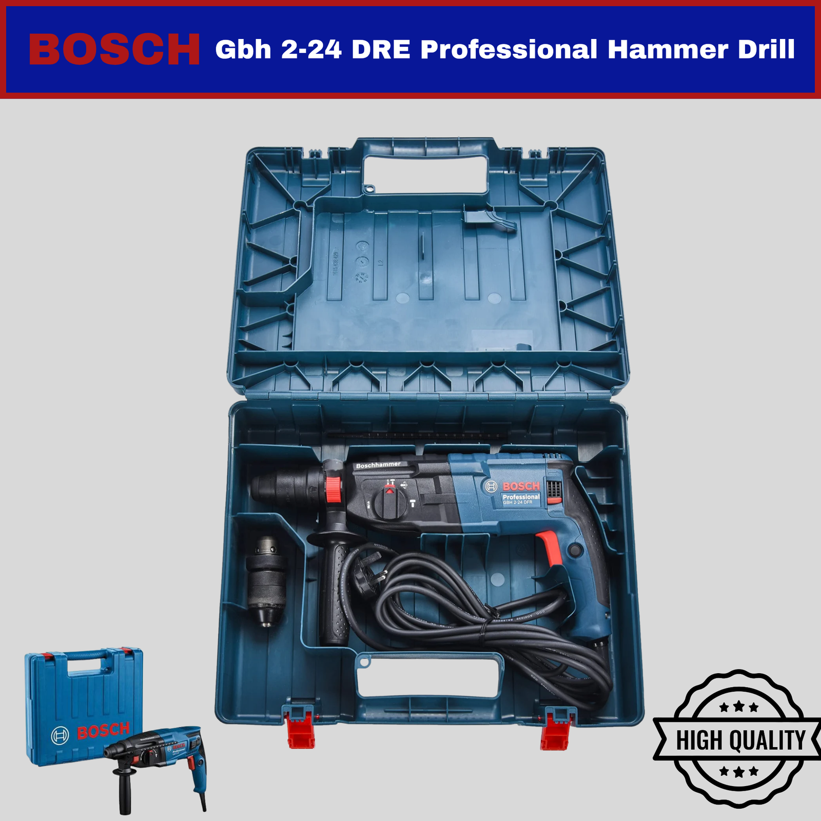 2026101003441301png pricemagicghcom Bosch Professional Gbh 2 24 DRE hammer drill in an open blue carrying case with accessories visible